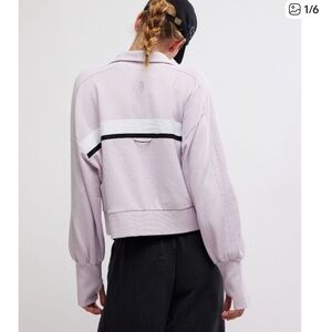 FP Movement High Jump Zip Up - Women’s L, Lilac with White and Black Stripe